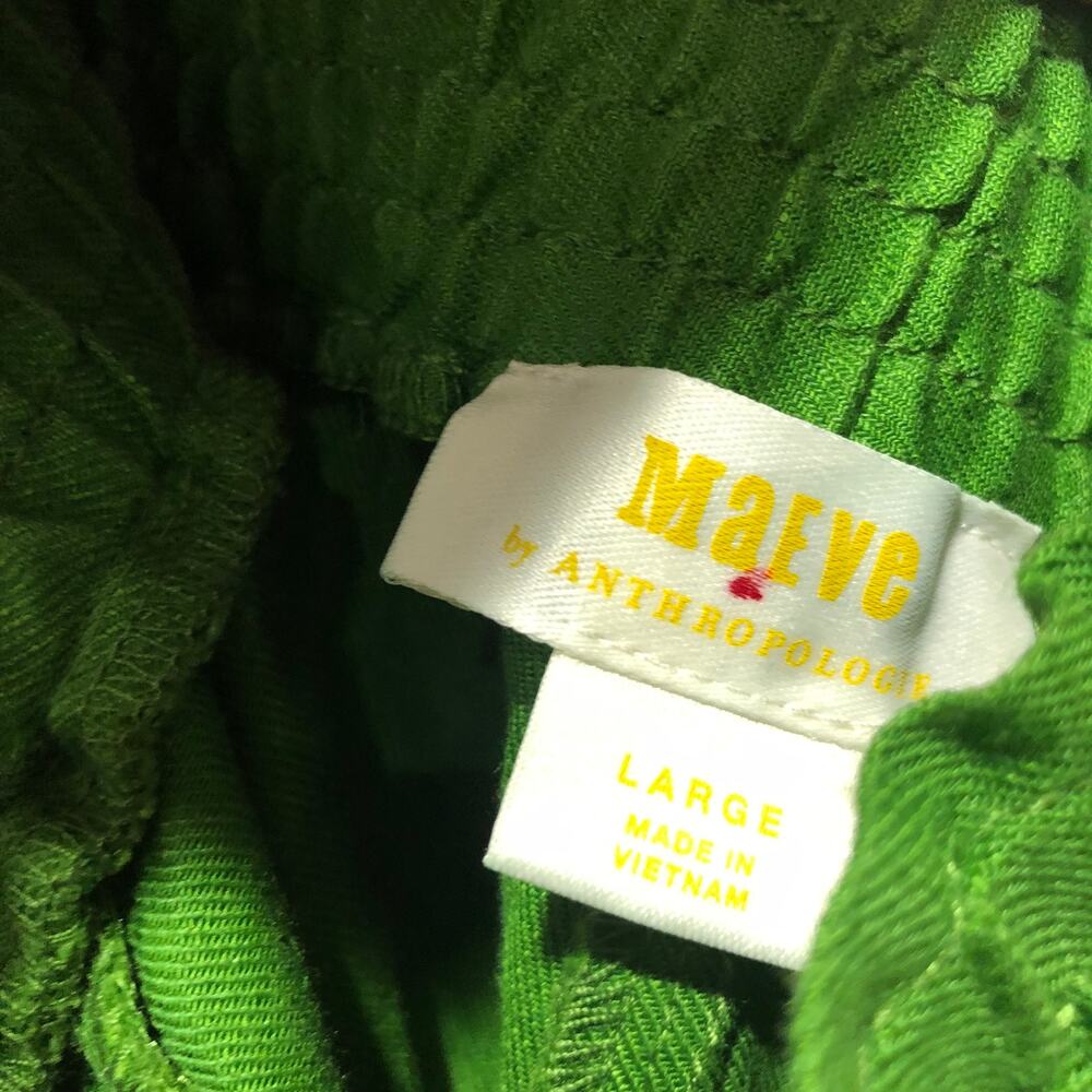 Anthropologie Maeve Wide-Leg Pull-On Green Linen-Blend Pants Size L $130 - Picture 4 of 7